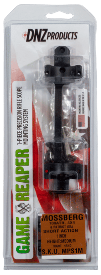 DNZ Medium Height 1" Scope Mount for Mossberg Patriot is meant for 1” diameter tubes and is secured to the scope with one screw per side.